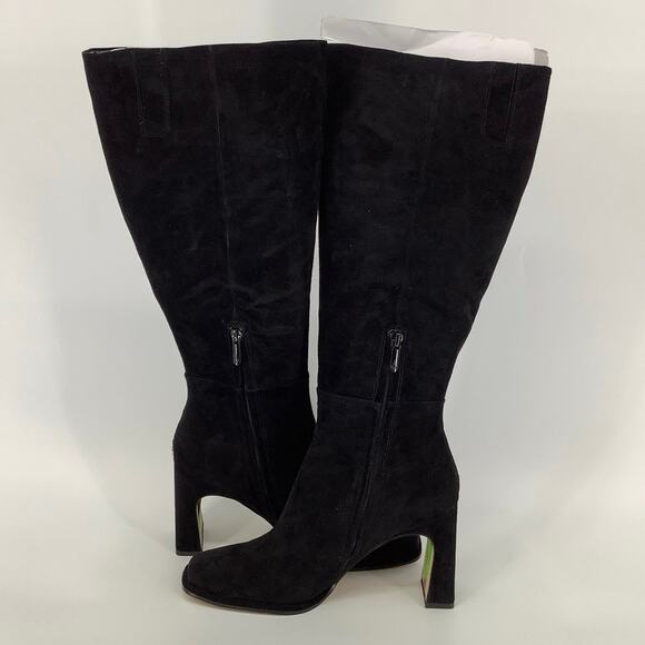 Sam Edelman Size 8.5 Black Suede Issabel Heeled Knee High Boots Square Toe P28-1 - Picture 4 of 9